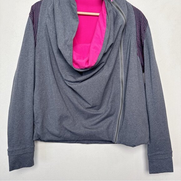 Lululemon Womens 10 Sway Jacket Gray Pink Asymmetric Zipper Cowl Neck - Picture 5 of 16